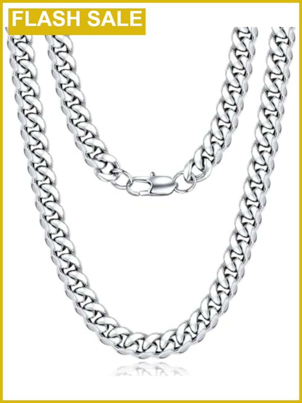 Mens Cuban Link Chain Necklace 18K Gold Plated 316L Stainless Steel Diamond Cut